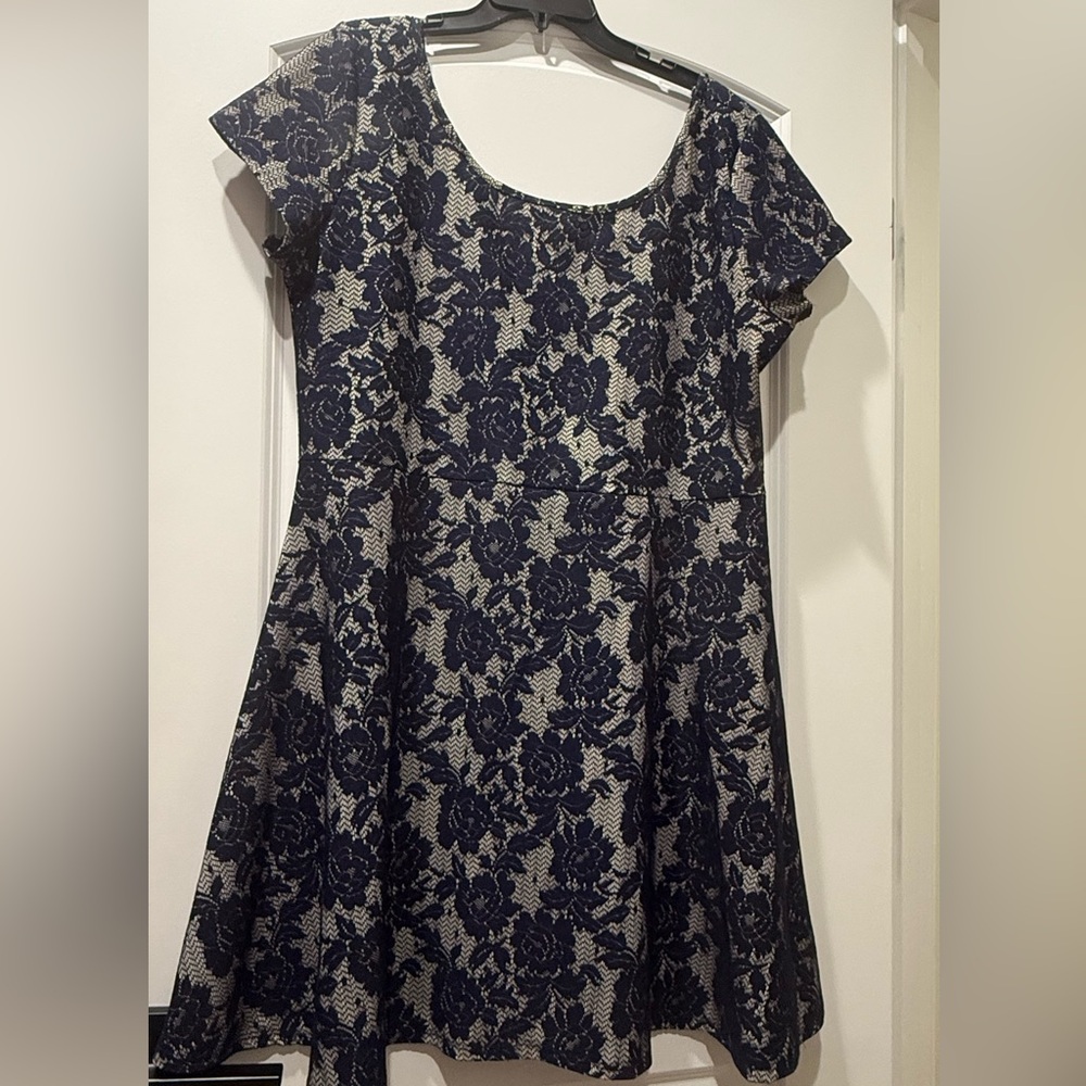 Elegant Navy Blue Lace Skater Dress